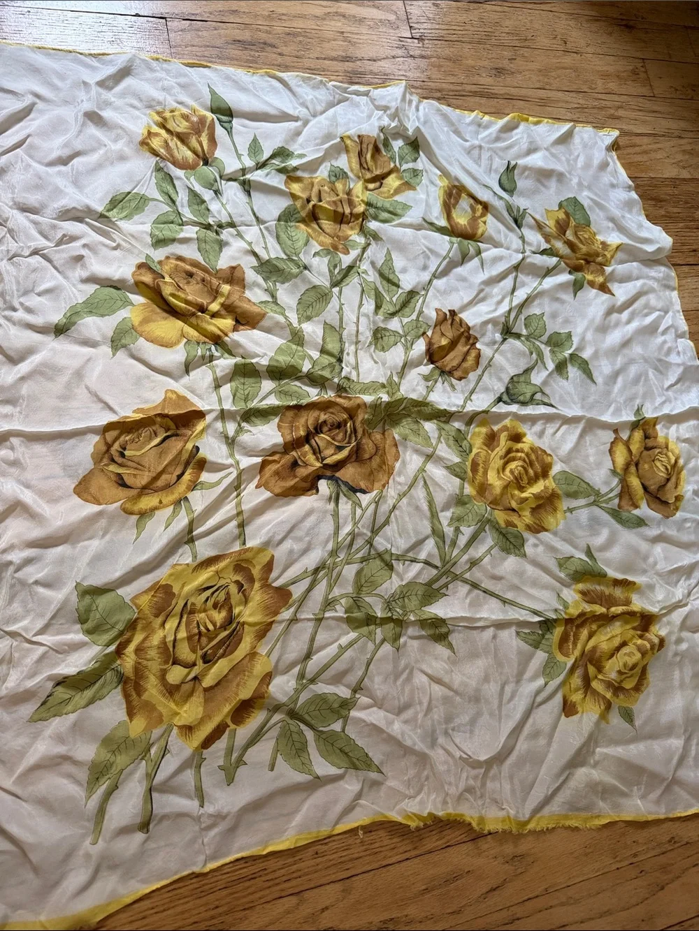 Vintage Yellow Rose Floral Square Scarf